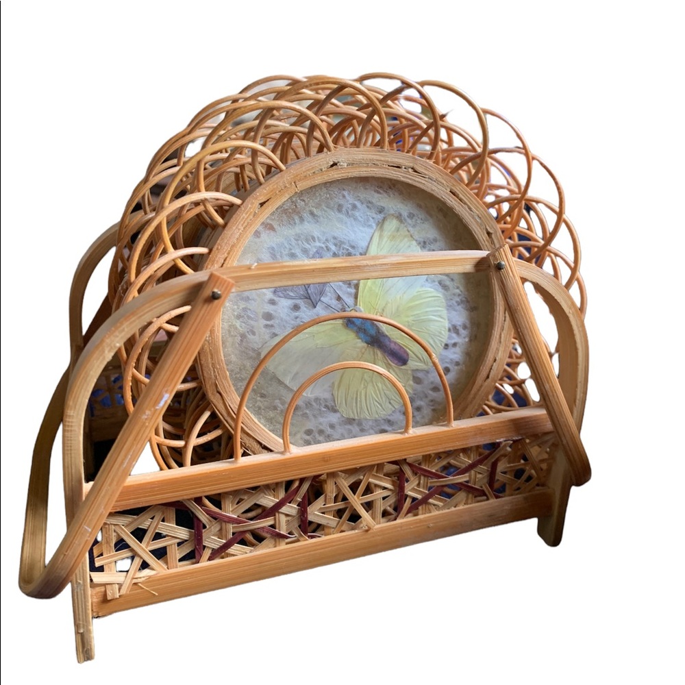 Set of 6 pressed butterfly coasters with caddy